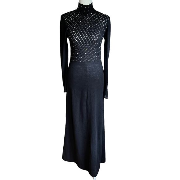 Palena Knit Mock Neck Evening Dress Rhinestones‎ Size 10 True 60s Vintage EUC
